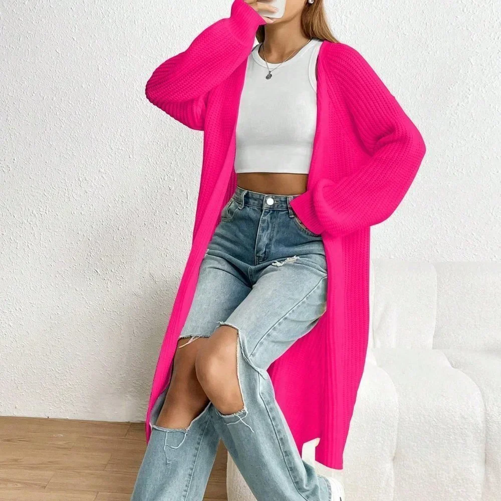 Pink Casual Womens Solid Raglan Sleeve Duster Cardigan - Picture 1 of 5